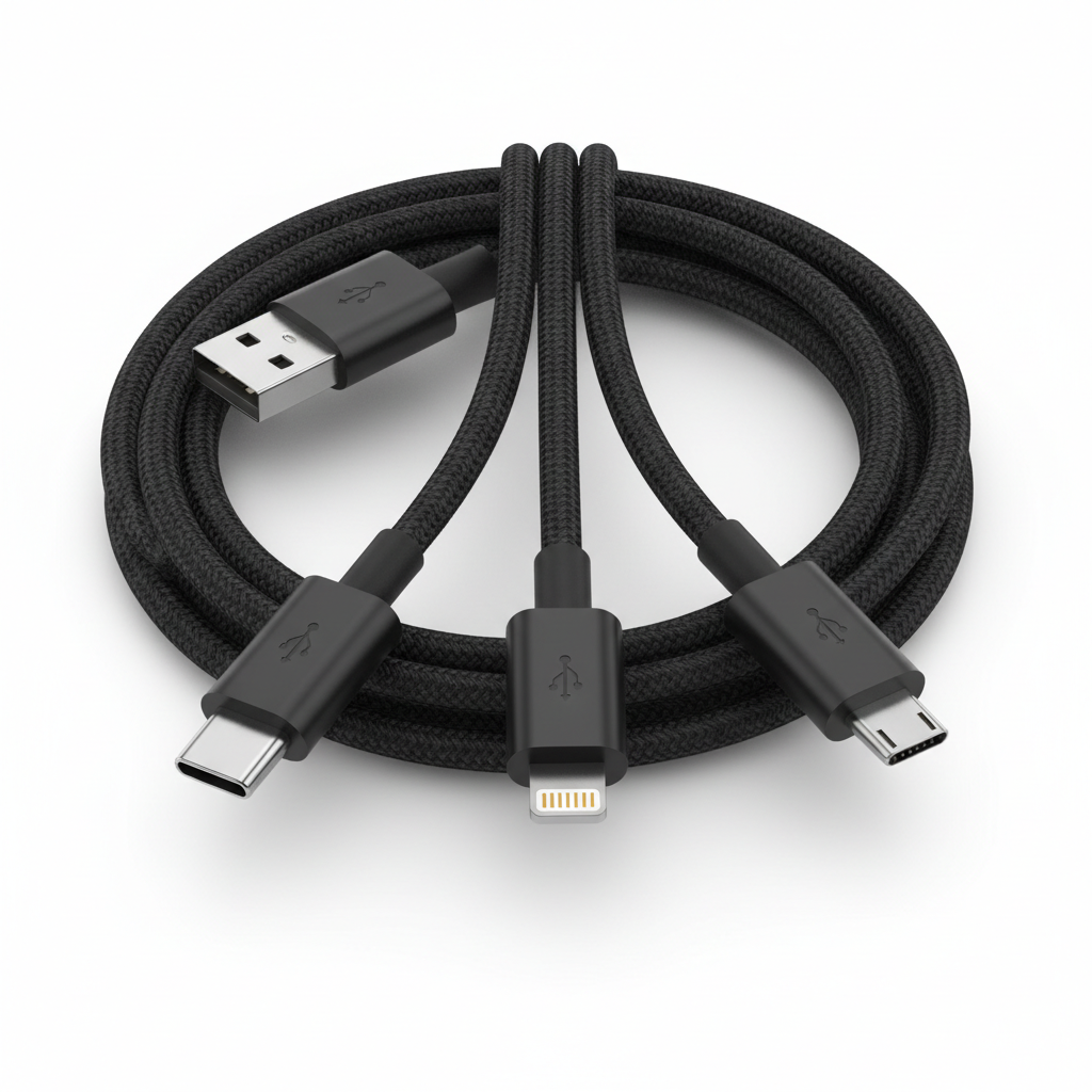 Câble 3-en-1 USB-C Lightning Micro-USB nylon tressé