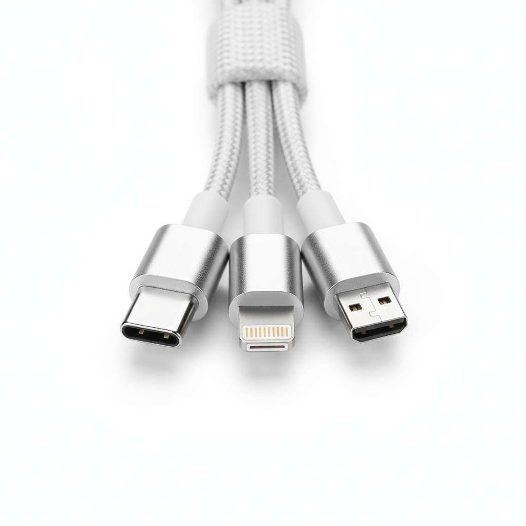 Détail des 3 connecteurs du câble 3-en-1
